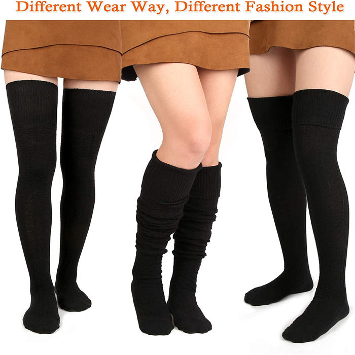 Beakey 3Packs Women Extra Long High Socks Knit Warmers Thick Tall Long Boot Stockings Leg-BlackGrayDarkGray