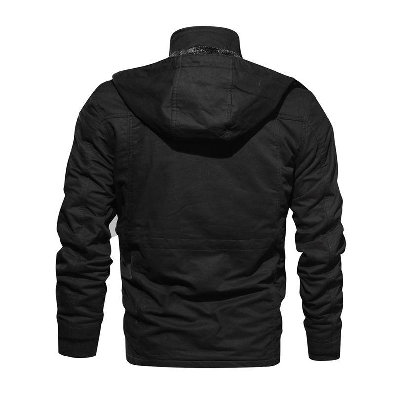 Beakey Mens Winter Jacket Cotton Fleece Lined Military Coats with Hood-Black