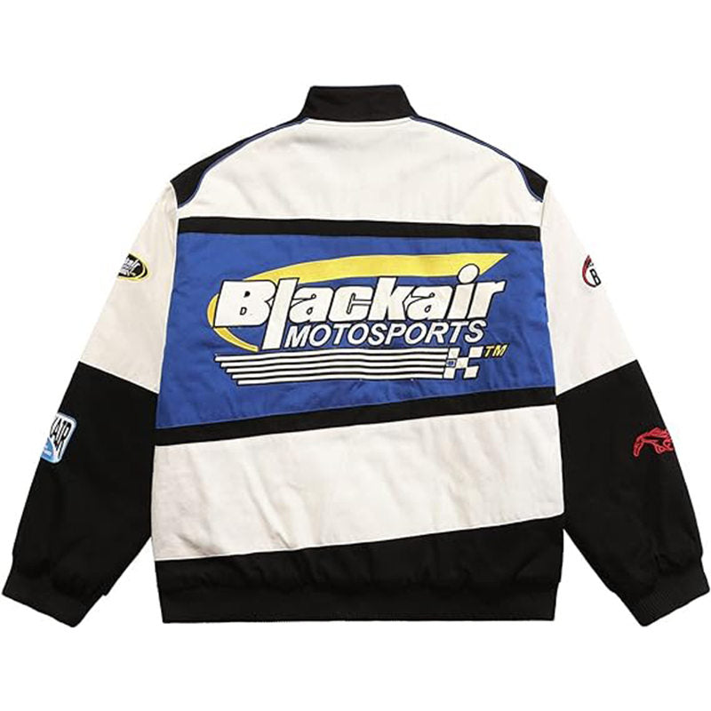 Beakey Motorcycle Jacket for Women Men Button-Down Baseball Coat-Blue