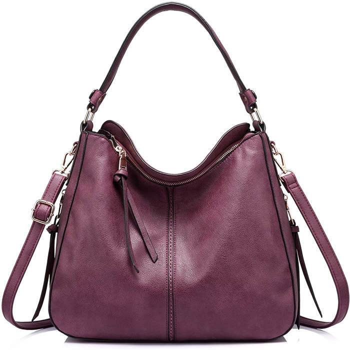 Beakey Handbags for Women Large Designer Ladies Hobo bag Bucket Purse Faux Leather-Purple