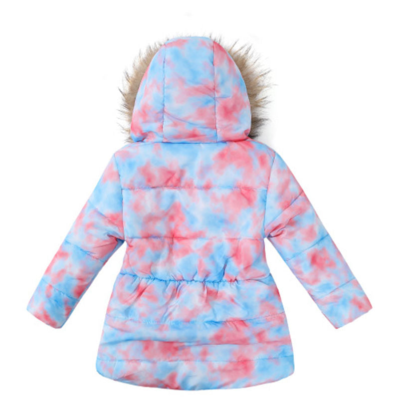 Beakey Kids Girls Winter Coat Colorful Printed Cotton Puffer Hooded Jacket-B