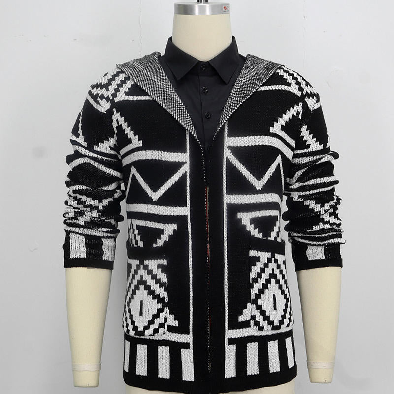 Beakey Mens Knitted Cardigan with Hood Long Sleeve Slim Fit Sweater