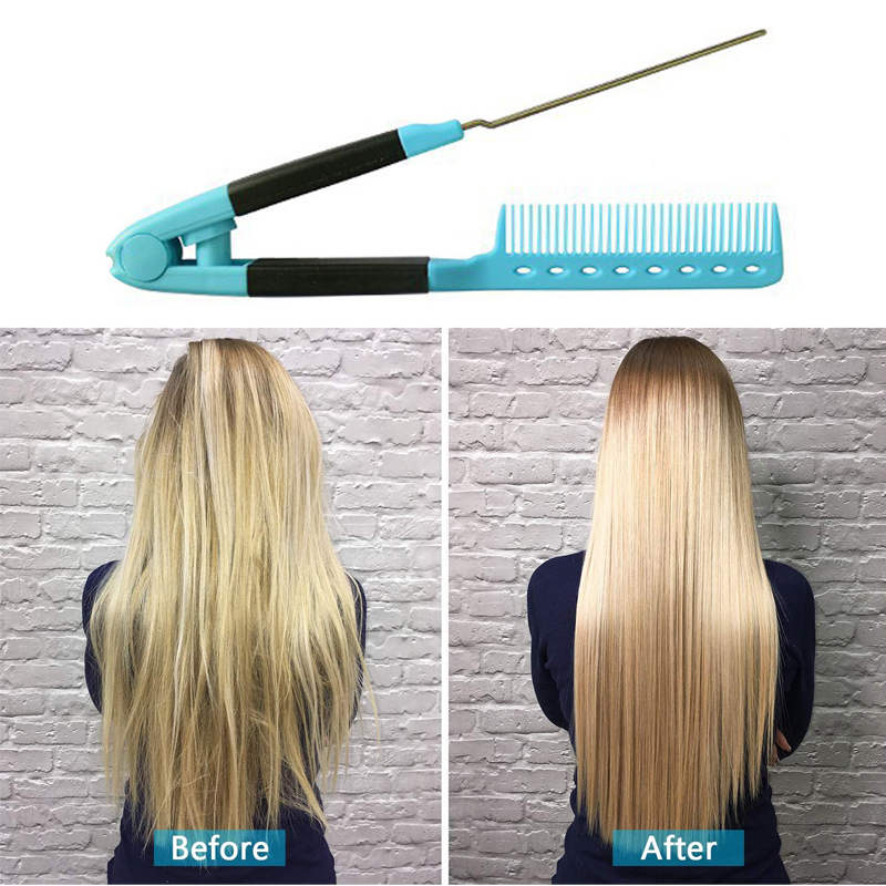 Beakey Flat Straightening Comb V-Shaped Hair Brush Hairdressing Tool-Light Blue