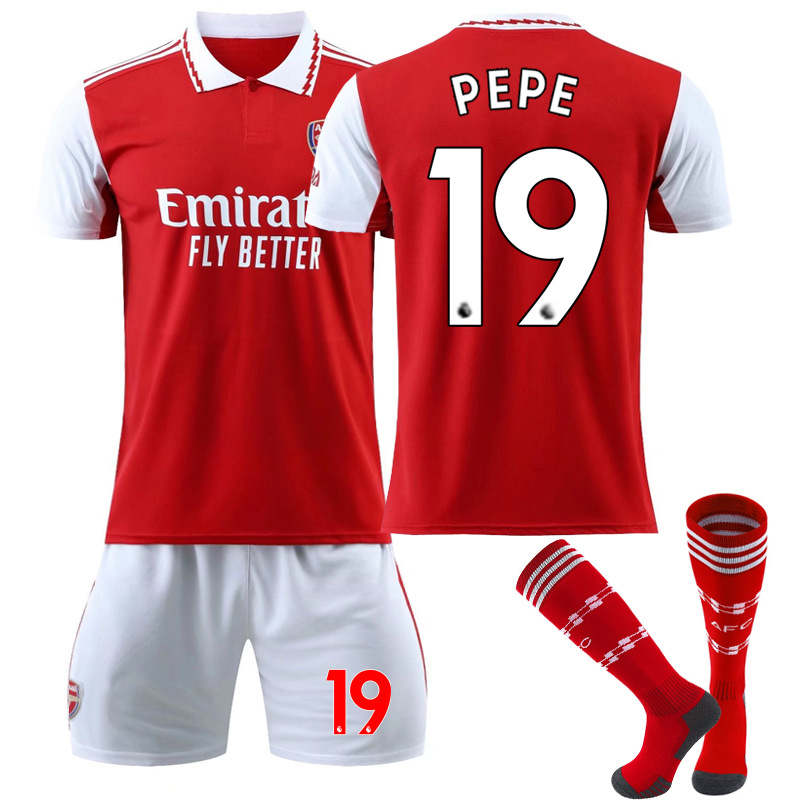 Beakey Arsenal Home Jersey 2022-23 PEPE #19 Soccer Jersey Kids Adult 3-Pieces Jersey Kits