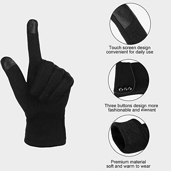Beakey 3 Pairs Women Winter Gloves Warm Touchscreen Windproof Gloves-Black