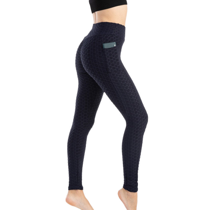 Beakey Womens Leggings Ruched Butt Lifting Stretchy Tights with Pockets-Navy Blue