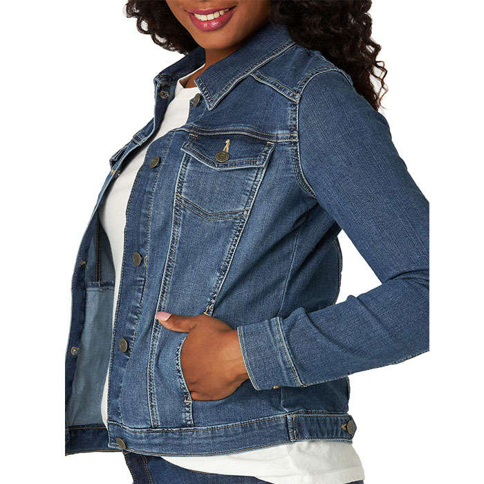 Beakey Women's Plus Size Classic Jean Jacket Slim-Nostalgic Blue-042