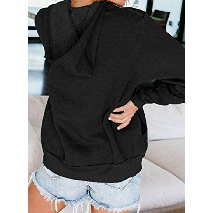Beakey Womens Solid Color Zip Up Hoodie Long Sleeve Casual Sweatshirts Coat-Black-7052