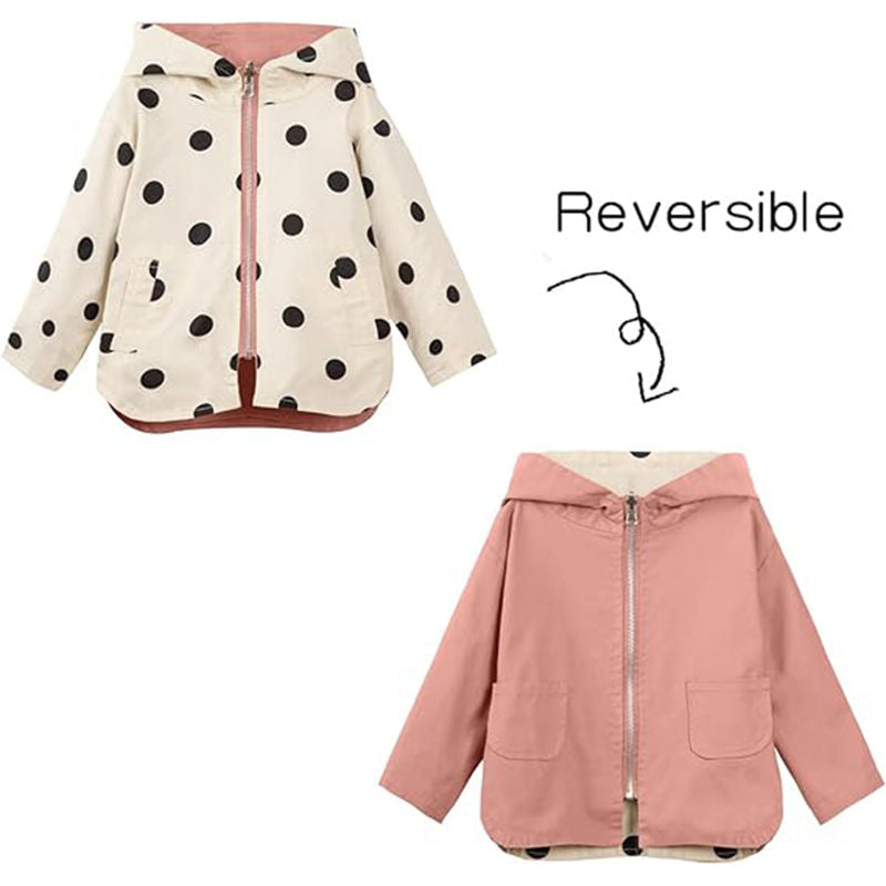 Beakey Cute Dot Hooded Jacket for Girls Reversible Full Zipper Outerwear-Pink