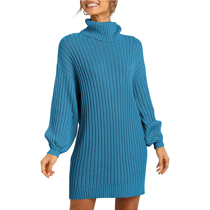 Beakey Womens Turtleneck Loose Sweater Dress Soft Winter Pullover Dress-Royal Blue