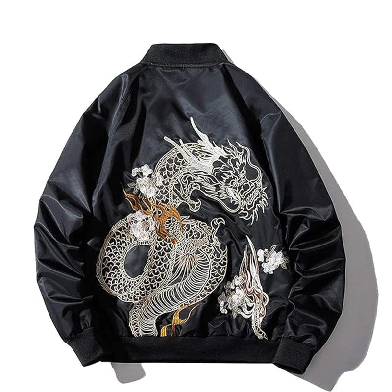 Beakey Cyberpunk Bomber Jackets for Men Embroidery Zipper Windbreaker-C