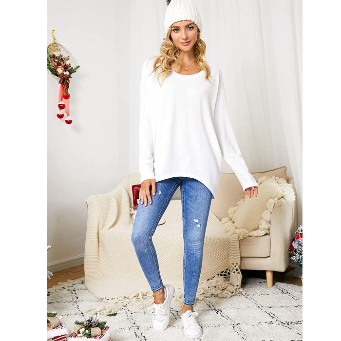 Beakey Women's Batwing Sleeve Off Shoulder Oversized Baggy Tops Casual Sweater-White-8889