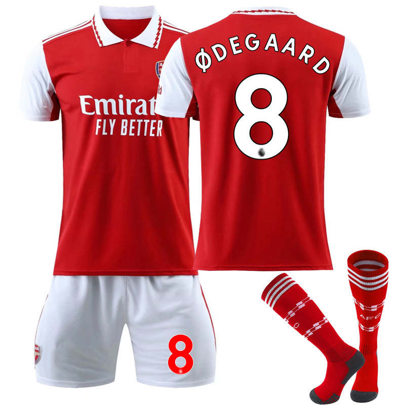 Beakey Arsenal Home Jersey 2022-23 ODEGAARD #8 Soccer Jersey Kids Adult 3-Pieces Jersey Kits
