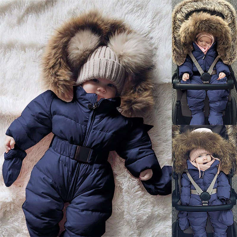 Beakey Newborn Snowsuits with Removable Hood Warm Padded Coat Winter-Dark Blue