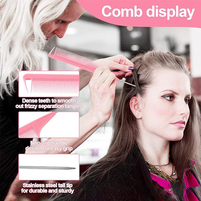 Beakey Edge Brush + Bristle Brush + Rat Tail Comb for Smoothing Hair-Pink