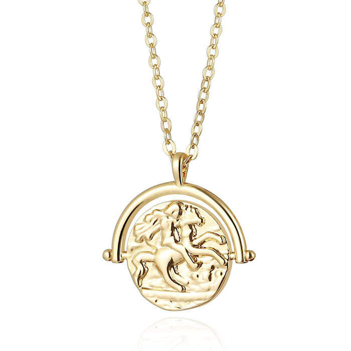 Beakey Simple Cute Long Pendant Necklace Oval Link Choker Double Layer Jewery-Horse Rider-GL-0023A