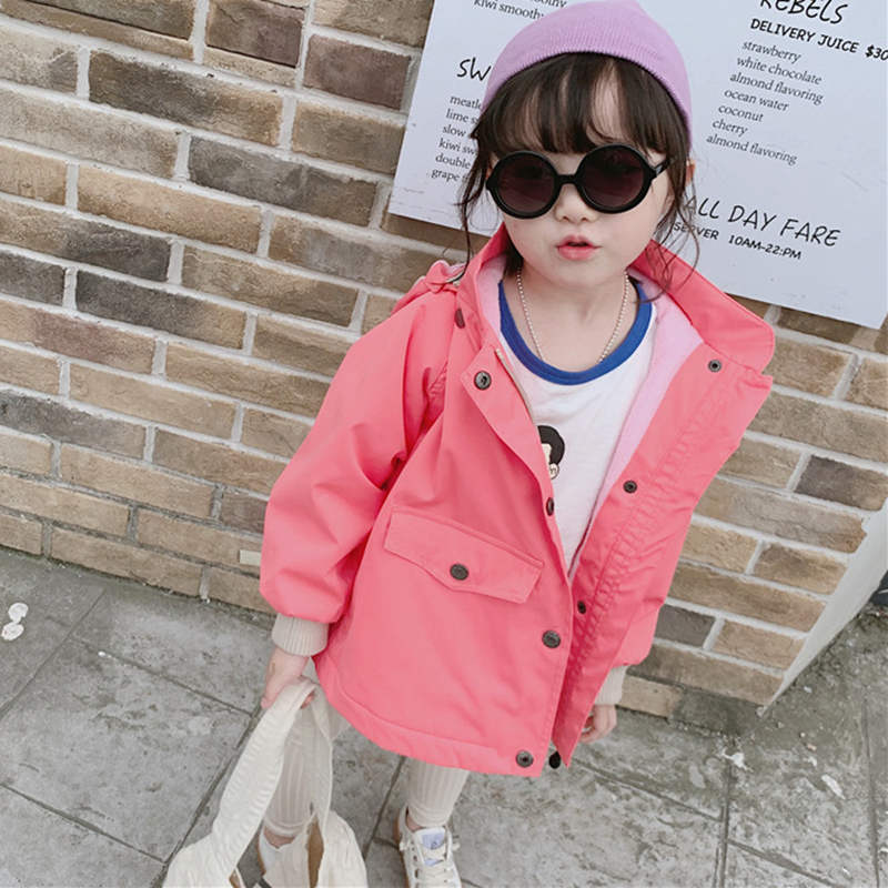 Beakey Kids Rain Jacket with Removable Hood Windproof for Spring Fall-Pink