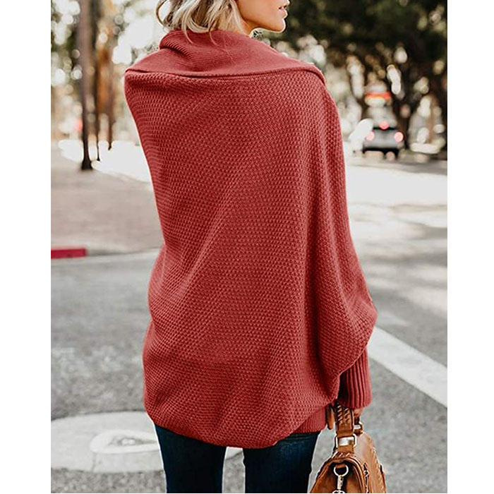 Beakey Women's Batwing Knitted Oversized Slouchy Solid Cardigan Sweater Knit Outwear-Rust Red
