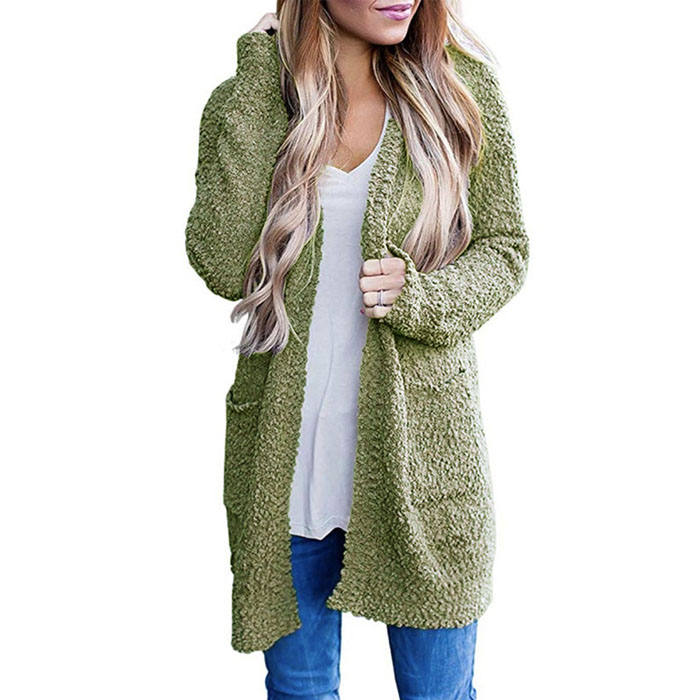 Beakey Women's Winter Long Sleeve Soft Chunky Knit Sweater Cardigan Outwear-Green-YL1305