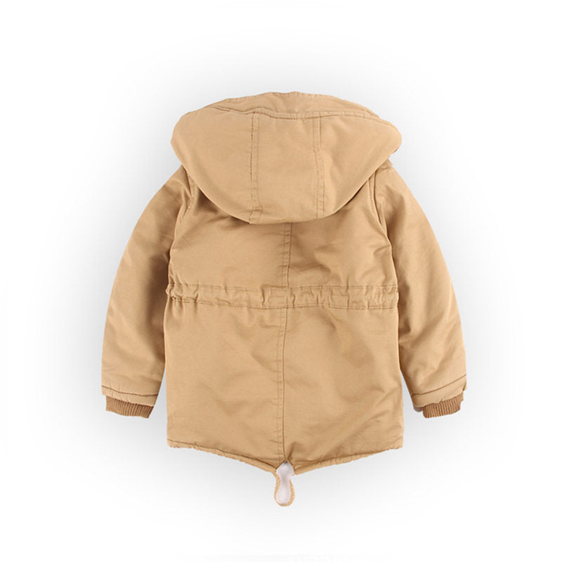Beakey Kids Winter Jacket with Hood & Pockets Fleece Lining Outwear-Beige