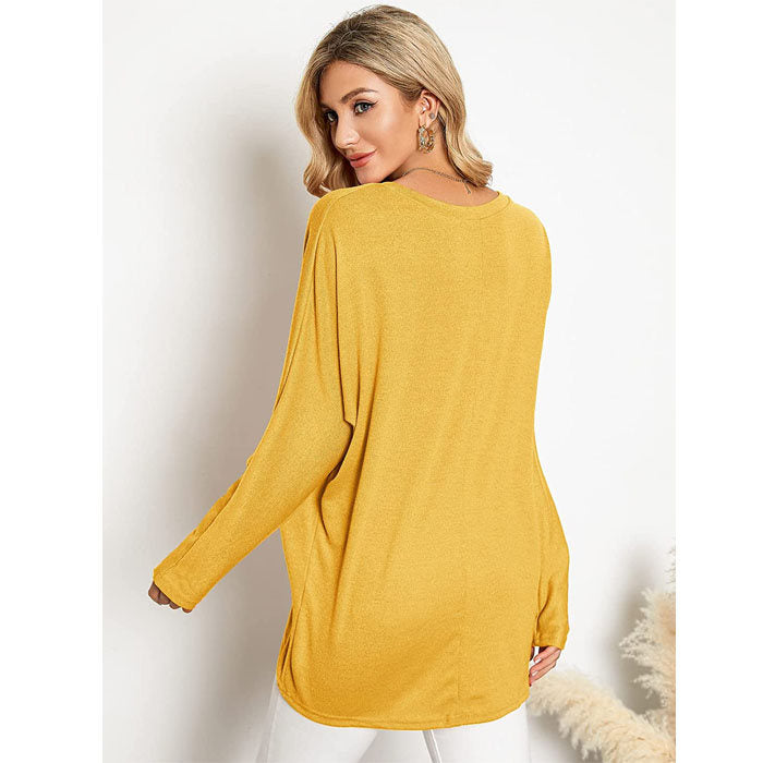Beakey Women's Batwing Sleeve Off Shoulder Oversized Baggy Tops Casual Sweater-Yellow-8889
