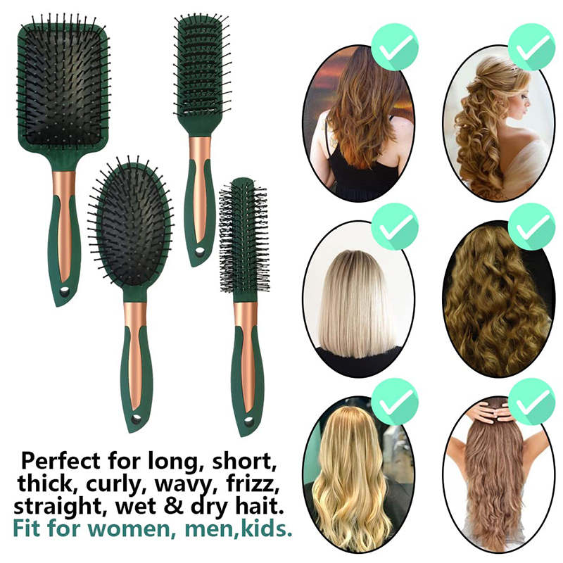 Beakey 4 Pcs Hair Brush Anti Static Massage Oval Comb for Women Men-Green L