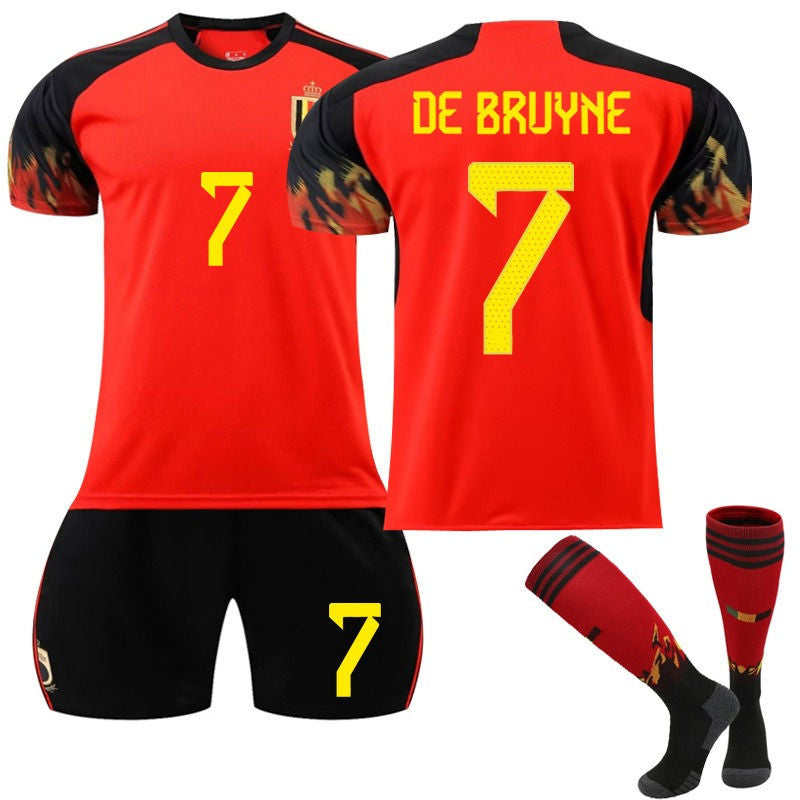 Beakey DE BRUYNE #7 Belgium Home Jersey 2022/23 Soccer Jersey Kit Football T-shirt Set For Adult Kids