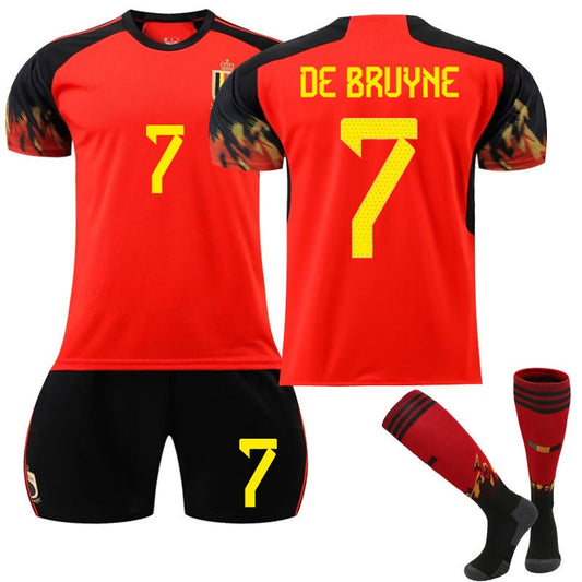 Beakey DE BRUYNE #7 Belgium Home Jersey 2022/23 Soccer Jersey Kit Football T-shirt Set For Adult Kids