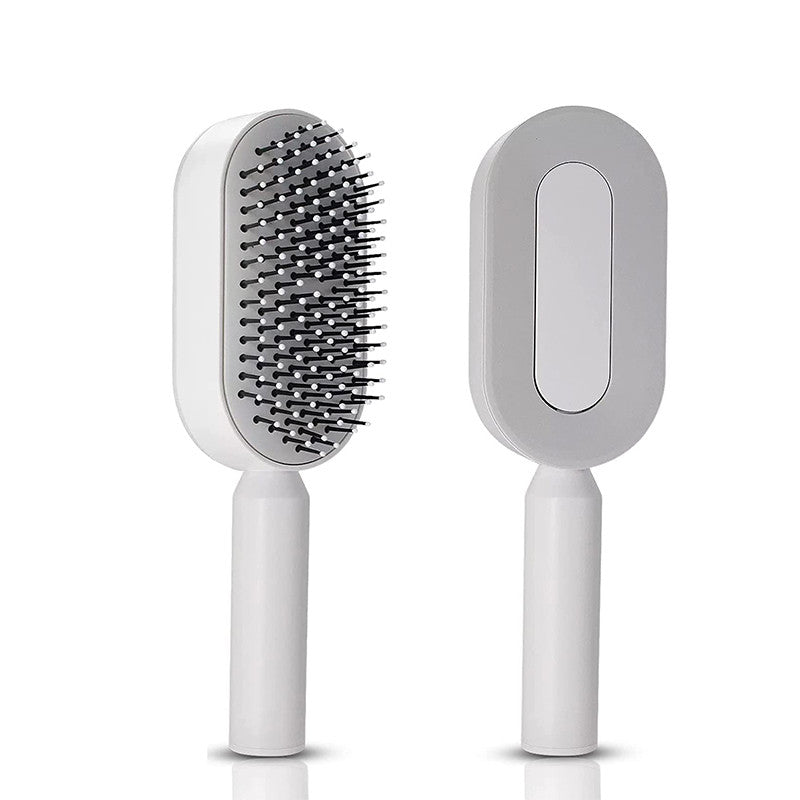 Beakey Self Cleaning Hair Brush 3D Air Cushion Hair Brushes for Women Thick Hair-White