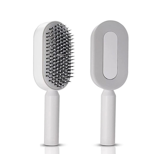 Beakey Self Cleaning Hair Brush 3D Air Cushion Hair Brushes for Women Thick Hair-White