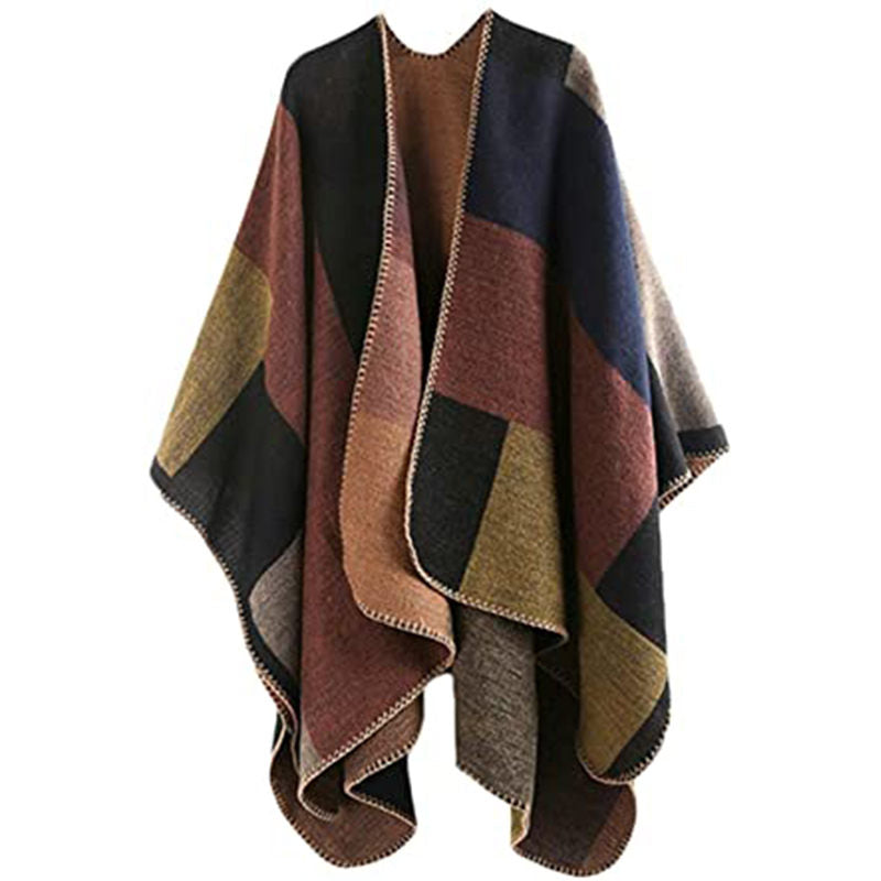Beakey Womens Winter Reversible Oversized Blanket Cape Shawl-Khaki