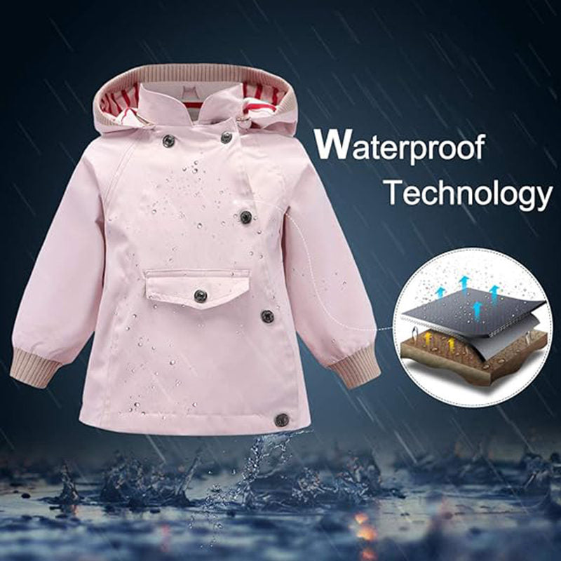 Beakey Kids Rain Jacket with Removable Hood Windproof for Spring Fall-Light Pink