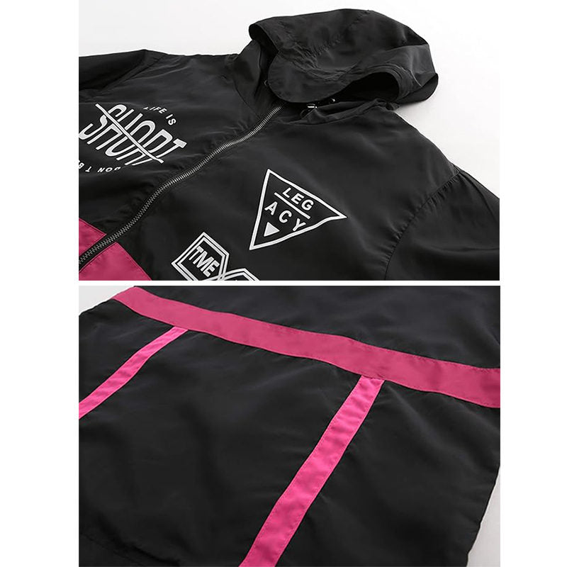 Beakey Lightweight Windbreaker for Men Hip Hop Hooded Zip Up Jacket-Black