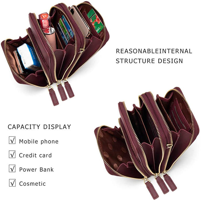 Beakey Crossbody Phone Bag for Women Small Shoulder Bag Cell Phone Wallet Purses and Handbags with 14 Credit Card Slots-Redwine