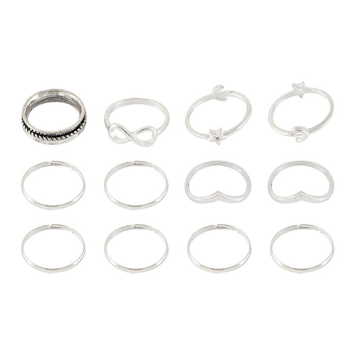 Beakey Rings for Women Teen Girls Silver Rings Womens Rings Cute Rings Stackable Rings Set£¨12Pcs)