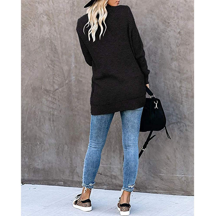 Beakey Womens Long Sleeve Cardigans Chunky Knit Draped Sweaters Outwear-Black-220185