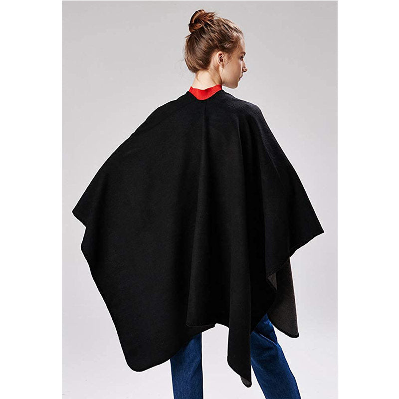Beakey Womens Faux Cashmere Large Shawl Warm Cape Sweater Coat-Dark Grey