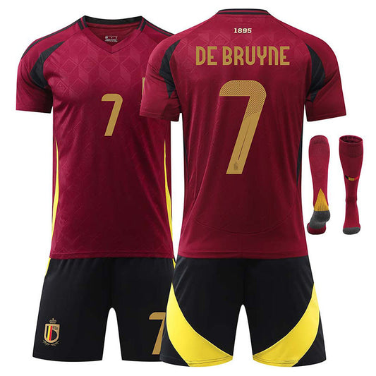 Beakey DE BRUYNE #7 Belgium Home Jersey Soccer Jersey Kit Football T-shirt Set for Adult Kids