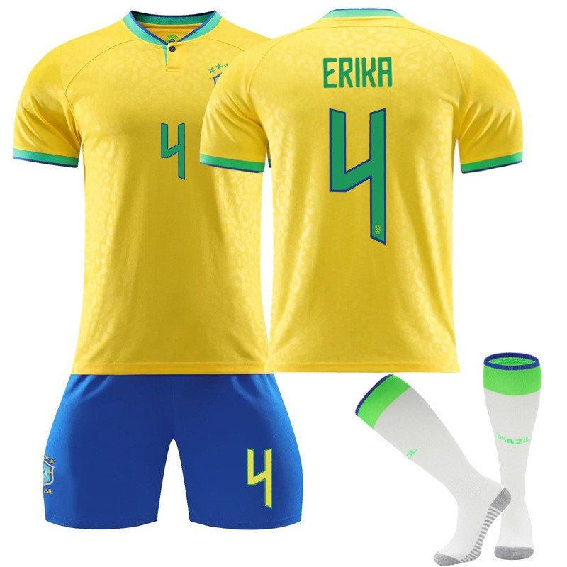 Beakey ERIKA #4 Brazil Home B-Jersey 2022/23 Soccer B-Jersey Kit Football T-shirt Set For Adult Kids