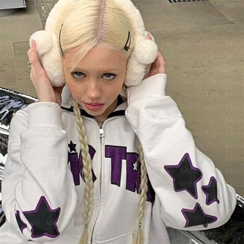 Beakey Y2K Aesthetic Hoodie for Women Oversized Outwear with Pocket-White