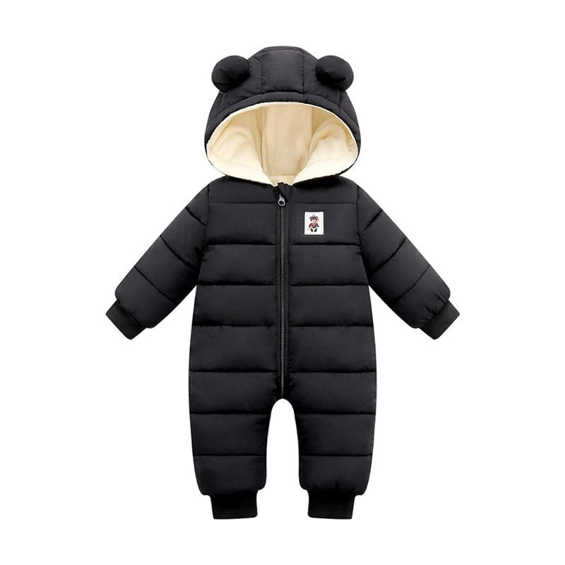 Beakey Cute Baby Snowsuit Zipper Closure Super Warm Hoodie Romper-Black
