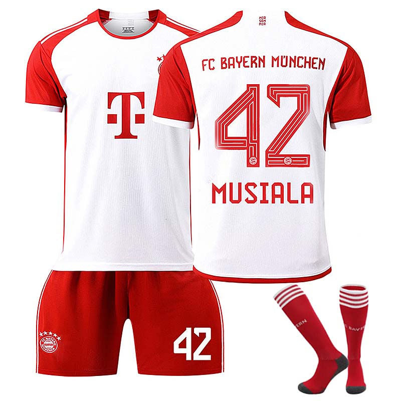 Beakey Bayern Home Jersey MUSIALA #42 Soccer Jersey Kids Adult 3-Pieces Jersey Kits