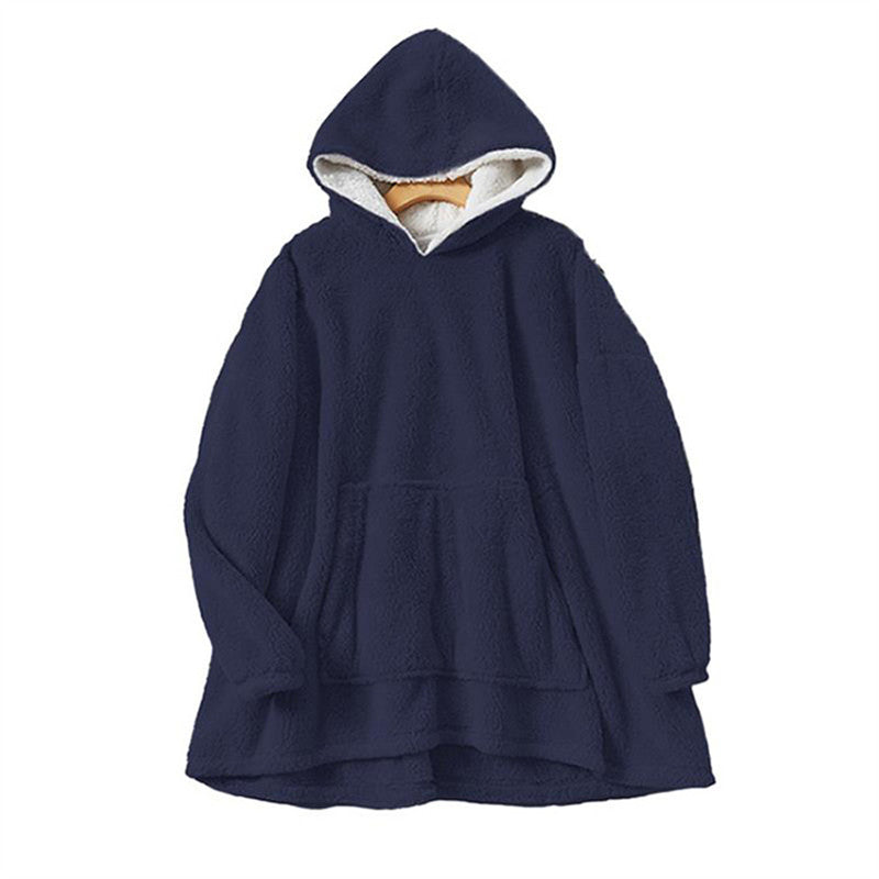 Beakey Hooded Pajama Top with Pocket for Unisex-Navy Blue