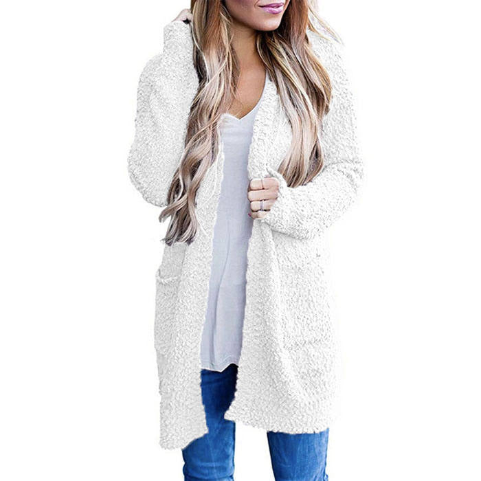 Beakey Women's Winter Long Sleeve Soft Chunky Knit Sweater Cardigan Outwear-White-YL1305