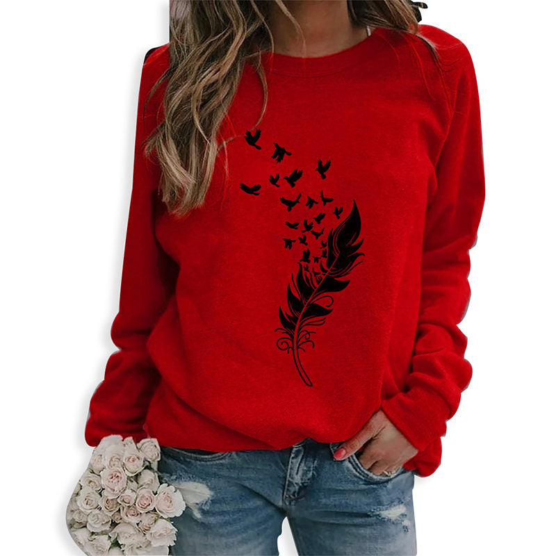 Beakey Womens Casual Long Sleeve T-Shirt Crew Neck Pullover-Red