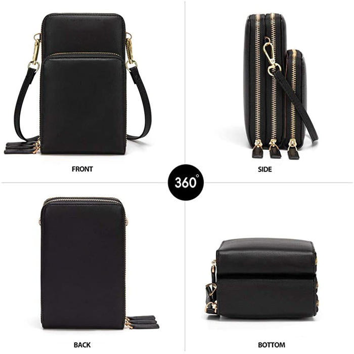 Beakey Crossbody Phone Bag for Women Small Shoulder Bag Cell Phone Wallet Purses and Handbags with 14 Credit Card Slots-Black