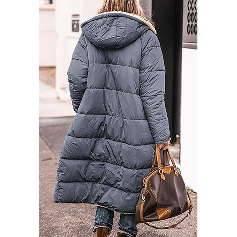 Beakey Womens Long Coats with Hood Fleece Lining Oversized Jackets-Dark Grey