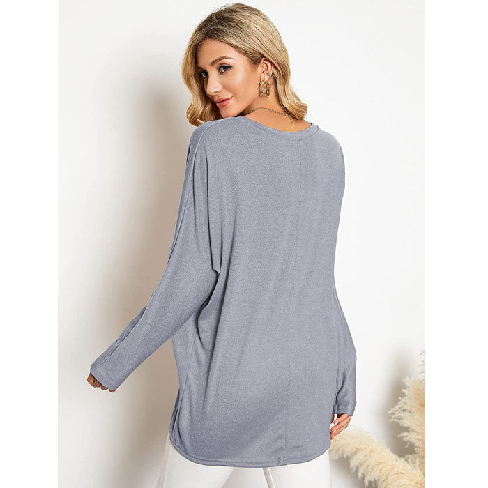 Beakey Women's Batwing Sleeve Off Shoulder Oversized Baggy Tops Casual Sweater-Gray-8889