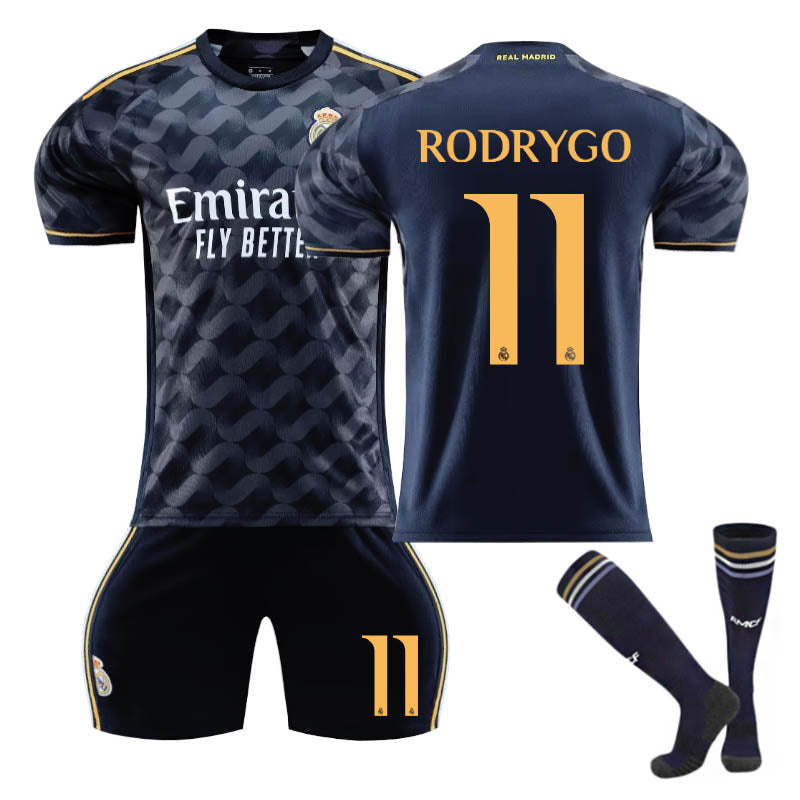 Beakey Real Madrid Away Jersey RODRYGO #11 Soccer Jersey Kids Adult 3Pcs Jersey Kits