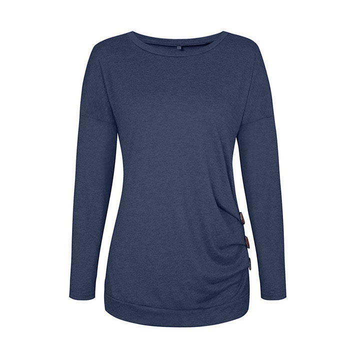 Beakey Women's Casual Long Sleeve Round Neck Loose T Shirt Blouse Tops-Dark Gray-88041